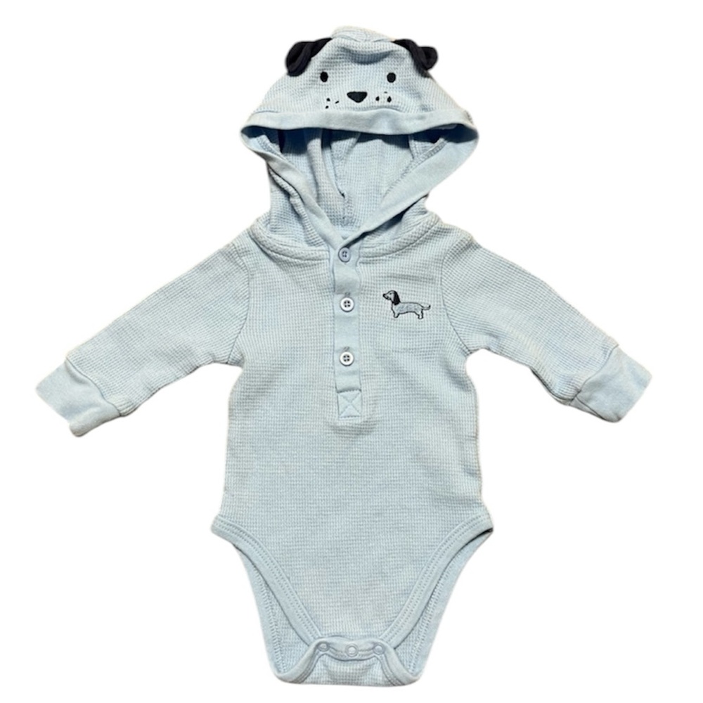 Little Me 3 Month Blue Weenie Dog 100% Cotton Hoodie w/ Button Detail